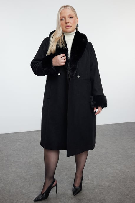 Trendyol Curve Dam Svart Enfärgad Lång Regular fit Plus size Kappor - Image 6