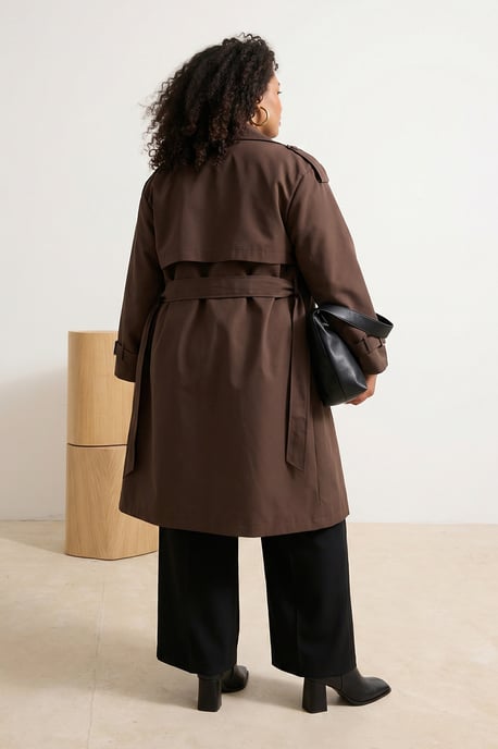Trendyol Curve Dames Bruin Effen Oversized Grote maten Trenchcoats - Image 2