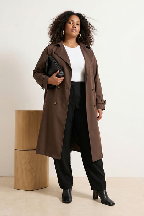 Trendyol Curve Dames Bruin Effen Oversized Grote maten Trenchcoats - Image 6