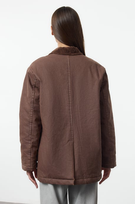 TRENDYOLMİLLA Dames Bruin Effen Lang Regular fit Winter Jassen - Image 4