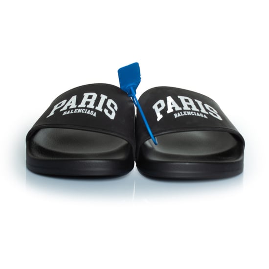 Balenciaga – Svarta badtofflor med Paris-tryck - Image 3