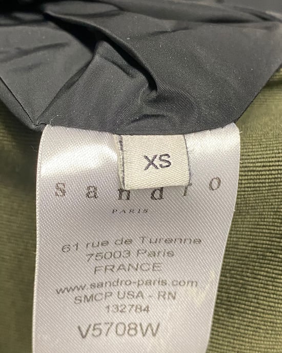 Sandro Paris Parkas med pälskant och huva i grön bomull - Image 6