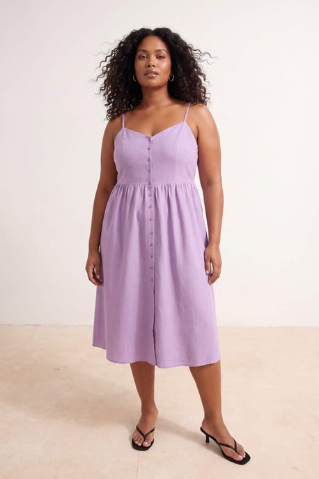 Trendyol Curve Dam Lila Enfärgad Midi Ärmlös Casual A-linje Plus size Klänning - Image 6