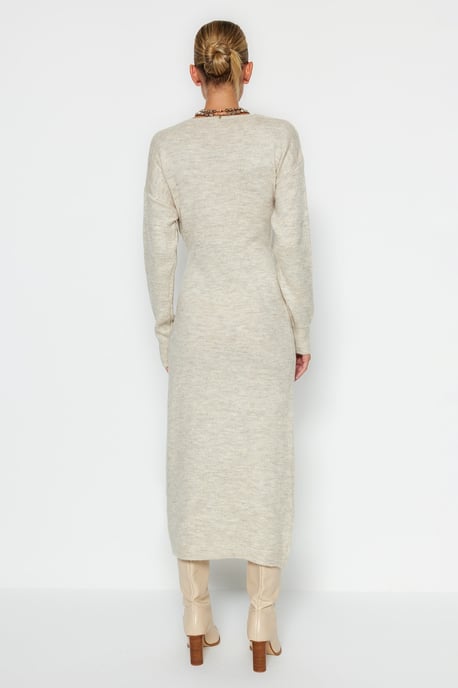 TRENDYOLMİLLA Dames Grijs Effen Midi Lang Casual Double-breasted Jurken - Image 4