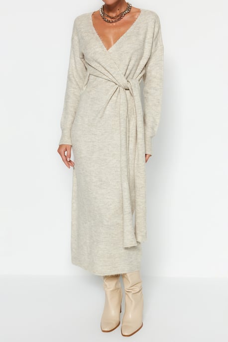 TRENDYOLMİLLA Dames Grijs Effen Midi Lang Casual Double-breasted Jurken - Image 6