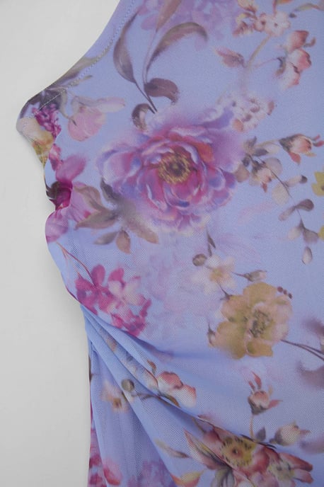 Trendyol Curve Dam Lila Blommig Midi Ärmlös Casual A-linje Plus size Klänning - Image 5