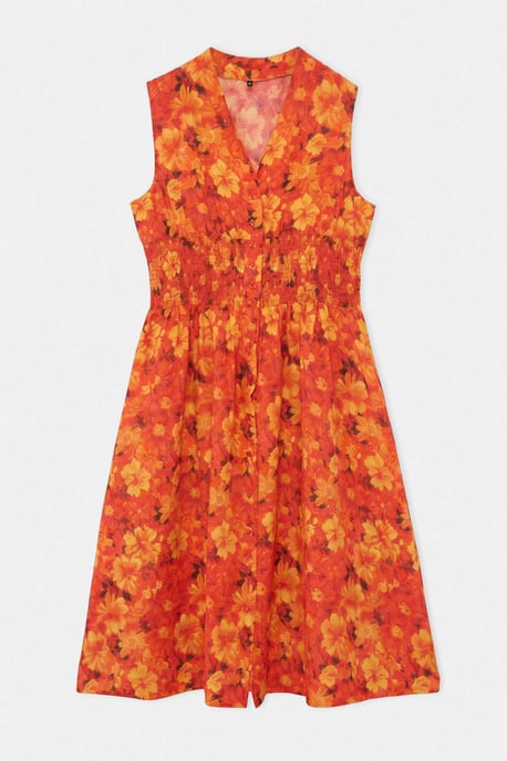Trendyol Curve Dam Orange Blommig Midi Kort Skjortklänning Plus size Klänning - Image 3