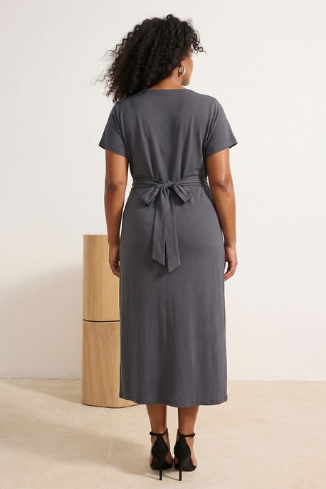 Trendyol Curve Dames Grijs Effen Midi Kort Casual Recht Grote maten Jurk - Image 5