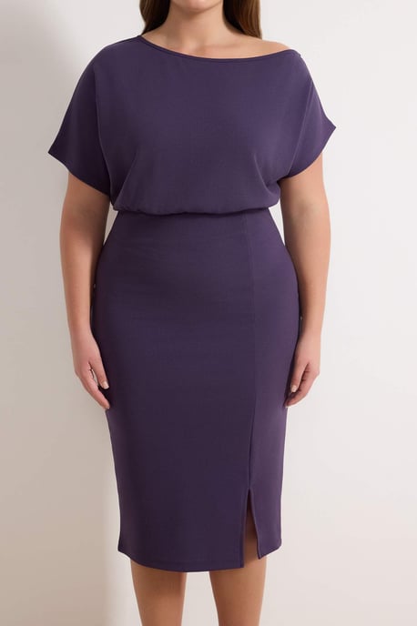 Trendyol Curve Dam Lila Enfärgad Midi Kort Fest Bodycon Plus size Klänning - Image 2