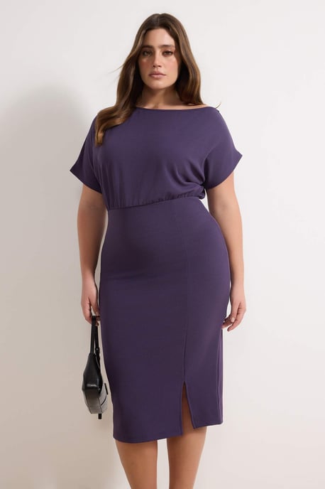 Trendyol Curve Dam Lila Enfärgad Midi Kort Fest Bodycon Plus size Klänning - Image 6