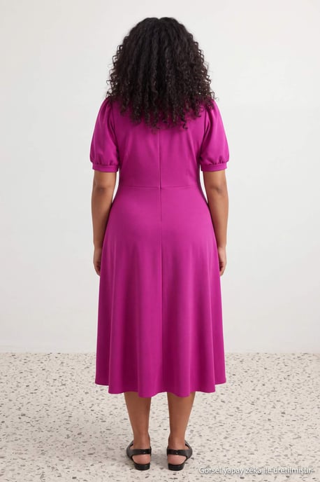 Trendyol Curve Dam Rosa Enfärgad Midi Kort Cocktail A-linje Plus size Klänning - Image 2