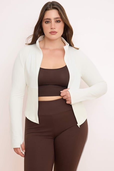 Trendyol Curve Dam Ecru Enfärgad Lång Figursydd Plus size Kavajer - Image 1