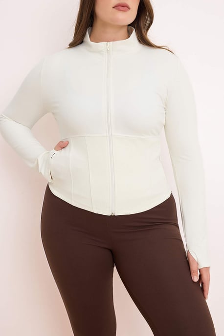 Trendyol Curve Dam Ecru Enfärgad Lång Figursydd Plus size Kavajer - Image 2