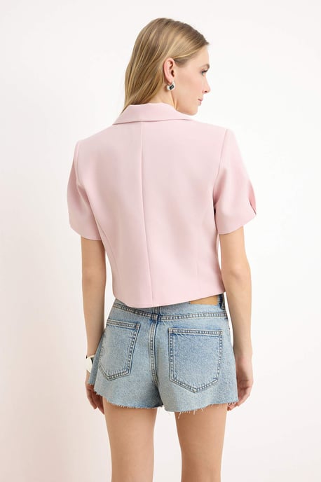 TRENDYOLMİLLA Dames Roze Effen Kort Getailleerd Blazers - Image 3