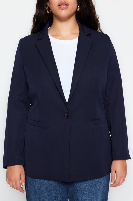Trendyol Curve Dam Mörkblå Enfärgad Lång Regular fit Plus size Kavajer - Image 3