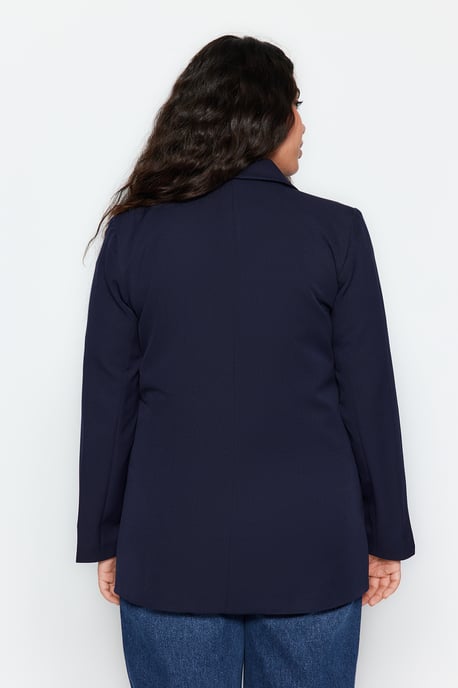 Trendyol Curve Dam Mörkblå Enfärgad Lång Regular fit Plus size Kavajer - Image 4