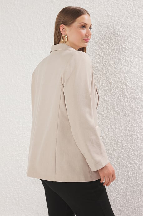 Trendyol Curve Dam Beige Enfärgad Lång Relaxed fit Plus size Kavajer - Image 4