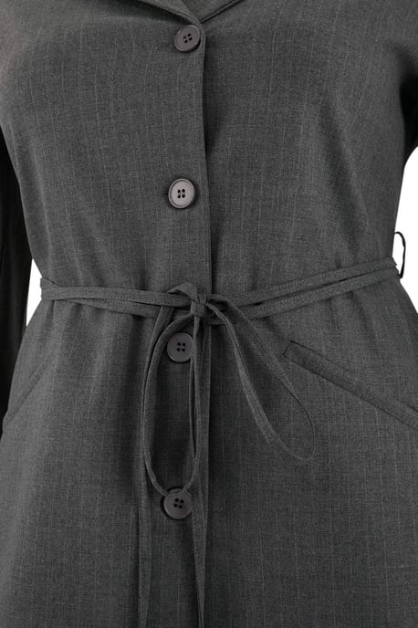 Trendyol Curve Dam Grå Randig Lång Figursydd Plus size Kavajer - Image 4