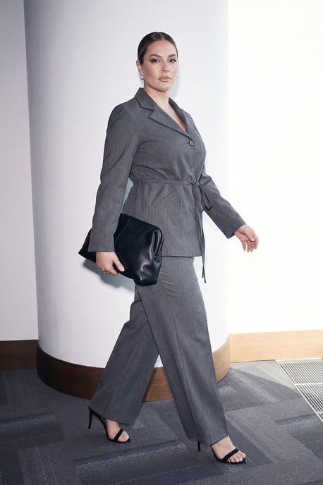 Trendyol Curve Dam Grå Randig Lång Figursydd Plus size Kavajer - Image 6