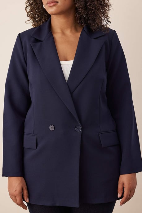 Trendyol Curve Dam Mörkblå Enfärgad Lång Oversize Plus size Kavajer - Image 2