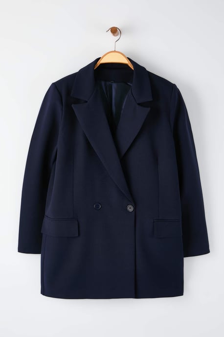 Trendyol Curve Dam Mörkblå Enfärgad Lång Oversize Plus size Kavajer - Image 4