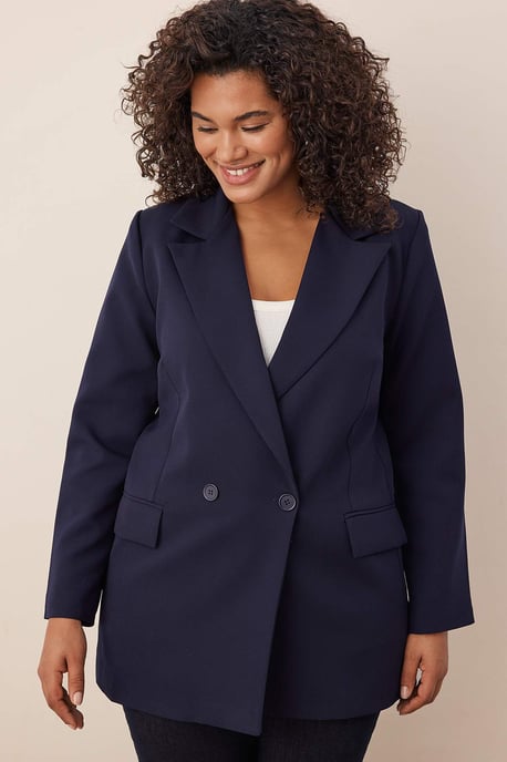 Trendyol Curve Dam Mörkblå Enfärgad Lång Oversize Plus size Kavajer - Image 6