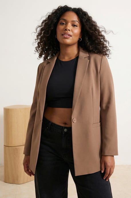 Trendyol Curve Dam Brun Enfärgad Lång Regular fit Plus size Kavajer - Image 2