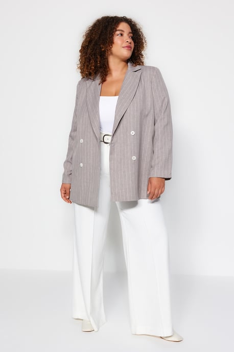 Trendyol Curve Dam Grå Randig Lång Relaxed fit Plus size Kavajer - Image 1