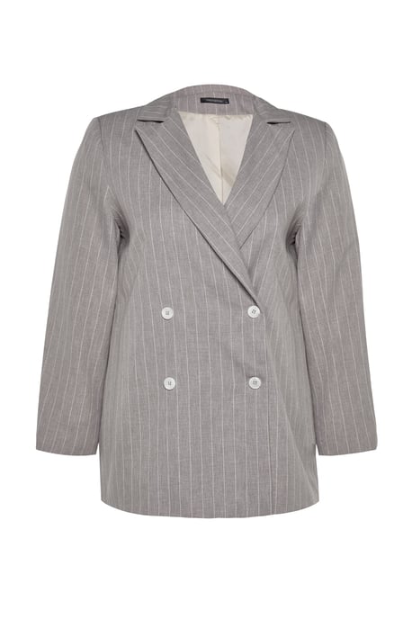 Trendyol Curve Dam Grå Randig Lång Relaxed fit Plus size Kavajer - Image 5