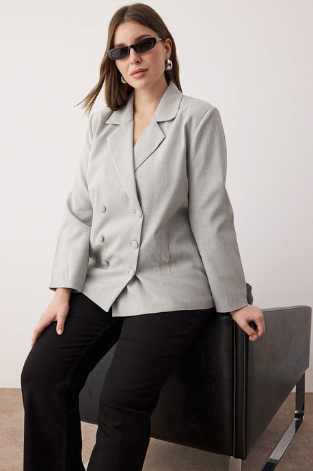 Trendyol Curve Dam Grå Enfärgad Lång Regular fit Plus size Kavajer - Image 2