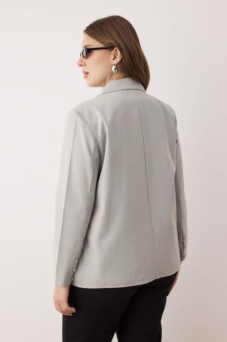 Trendyol Curve Dam Grå Enfärgad Lång Regular fit Plus size Kavajer - Image 4