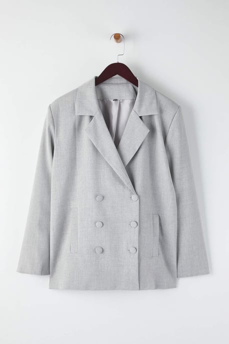 Trendyol Curve Dam Grå Enfärgad Lång Regular fit Plus size Kavajer - Image 5