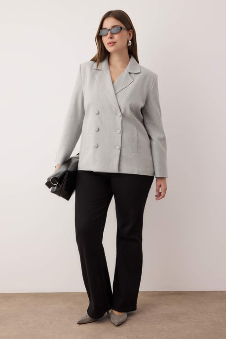 Trendyol Curve Dam Grå Enfärgad Lång Regular fit Plus size Kavajer - Image 6