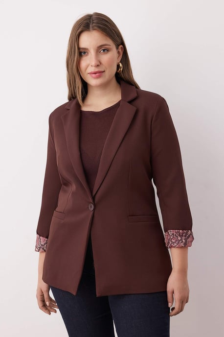 Trendyol Curve Dam Brun Enfärgad Lång Regular fit Plus size Kavajer - Image 2