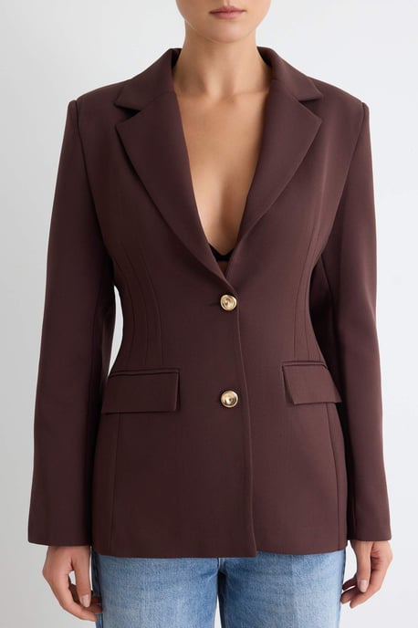 TRENDYOLMİLLA Dames Bruin Effen Lang Getailleerd Blazers - Image 2