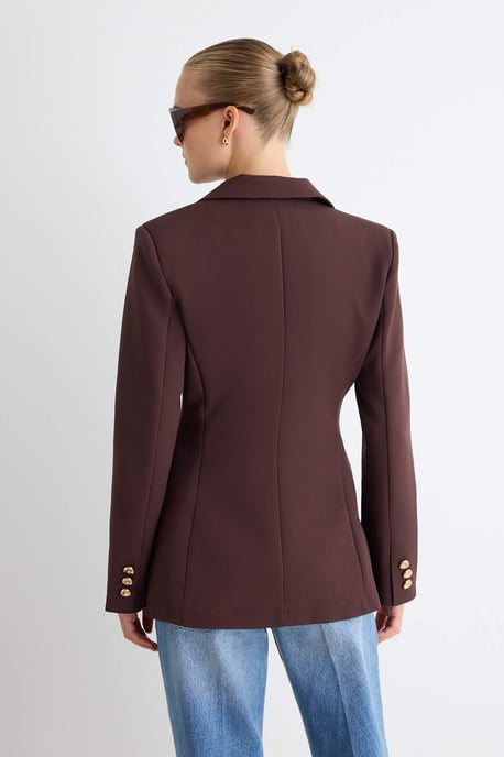 TRENDYOLMİLLA Dames Bruin Effen Lang Getailleerd Blazers - Image 3