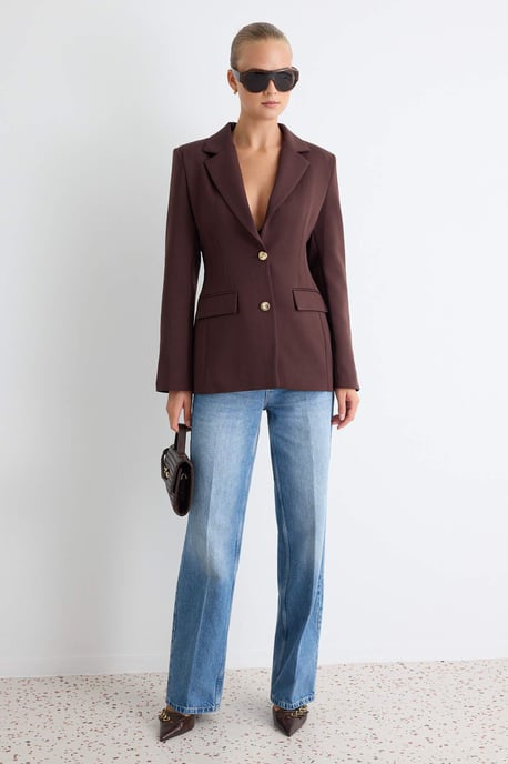 TRENDYOLMİLLA Dames Bruin Effen Lang Getailleerd Blazers - Image 4