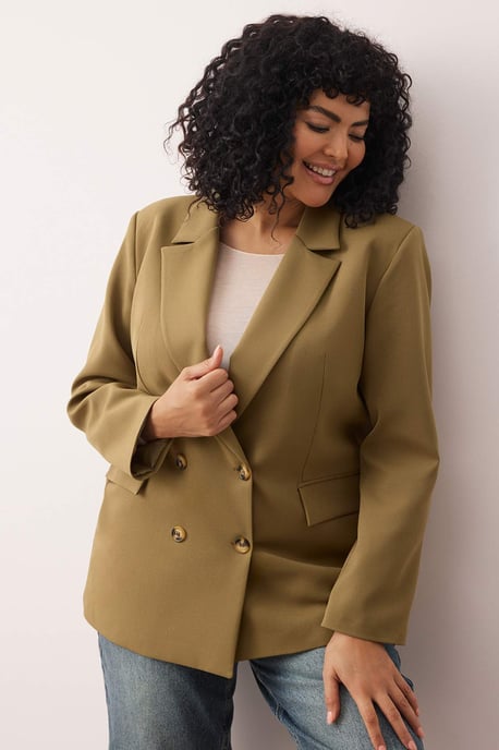 Trendyol Curve Dam Khaki Enfärgad Lång Oversize Plus size Kavajer - Image 2