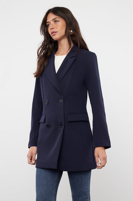 Trendyol Modest Women's Dark blue Plain Long Regular fit Modest Blazers - Image 1