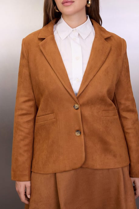 Trendyol Curve Dam Brun Enfärgad Lång Regular fit Plus size Kavajer - Image 2