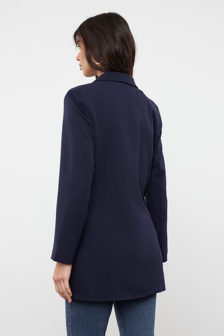 Trendyol Modest Women's Dark blue Plain Long Regular fit Modest Blazers - Image 4