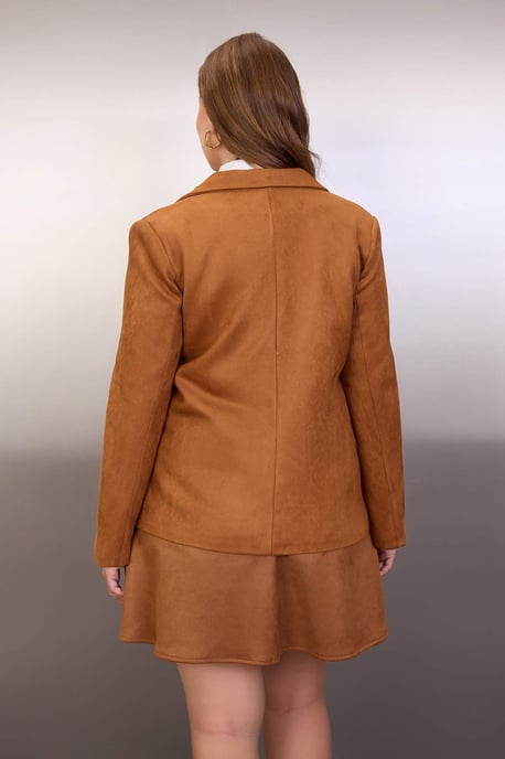 Trendyol Curve Dam Brun Enfärgad Lång Regular fit Plus size Kavajer - Image 3