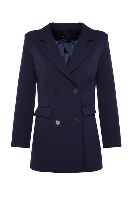 Trendyol Modest Women's Dark blue Plain Long Regular fit Modest Blazers - Image 5