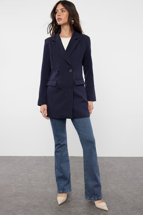 Trendyol Modest Women's Dark blue Plain Long Regular fit Modest Blazers - Image 6