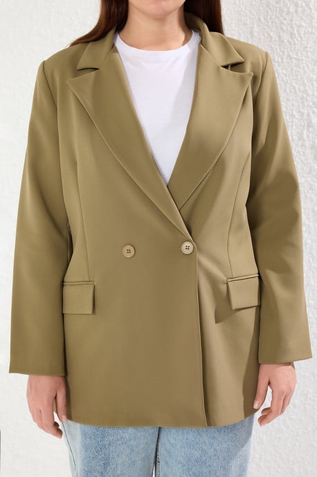 Trendyol Curve Dam Khaki Enfärgad Lång Oversize Plus size Kavajer - Image 2