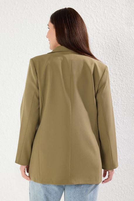 Trendyol Curve Dam Khaki Enfärgad Lång Oversize Plus size Kavajer - Image 4
