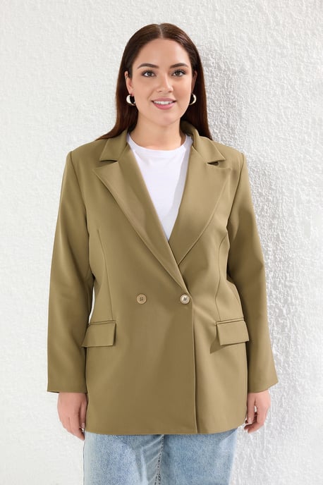 Trendyol Curve Dam Khaki Enfärgad Lång Oversize Plus size Kavajer - Image 5