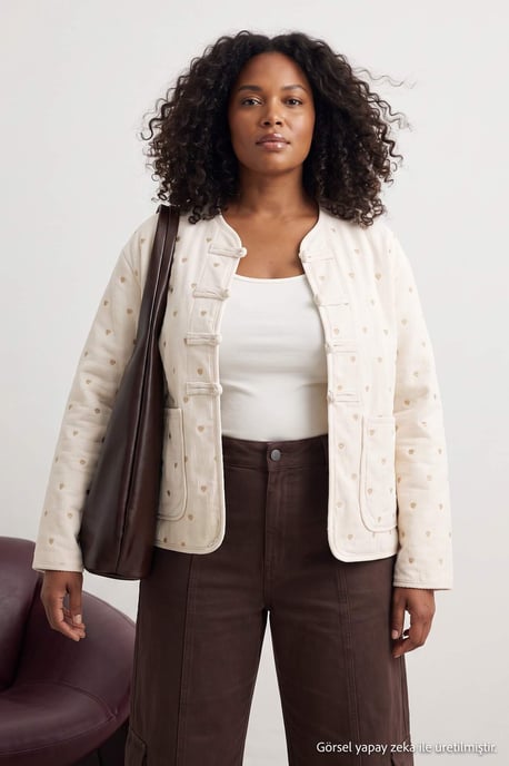 Trendyol Curve Dam Ecru Hjärtan Lång Regular fit Plus size Kavajer - Image 3