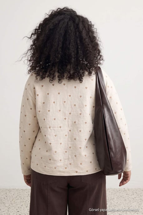 Trendyol Curve Dam Ecru Hjärtan Lång Regular fit Plus size Kavajer - Image 4