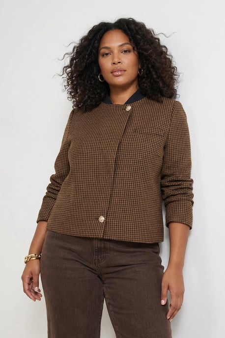Trendyol Curve Dam Brun Rutig Lång Regular fit Plus size Kavajer - Image 1